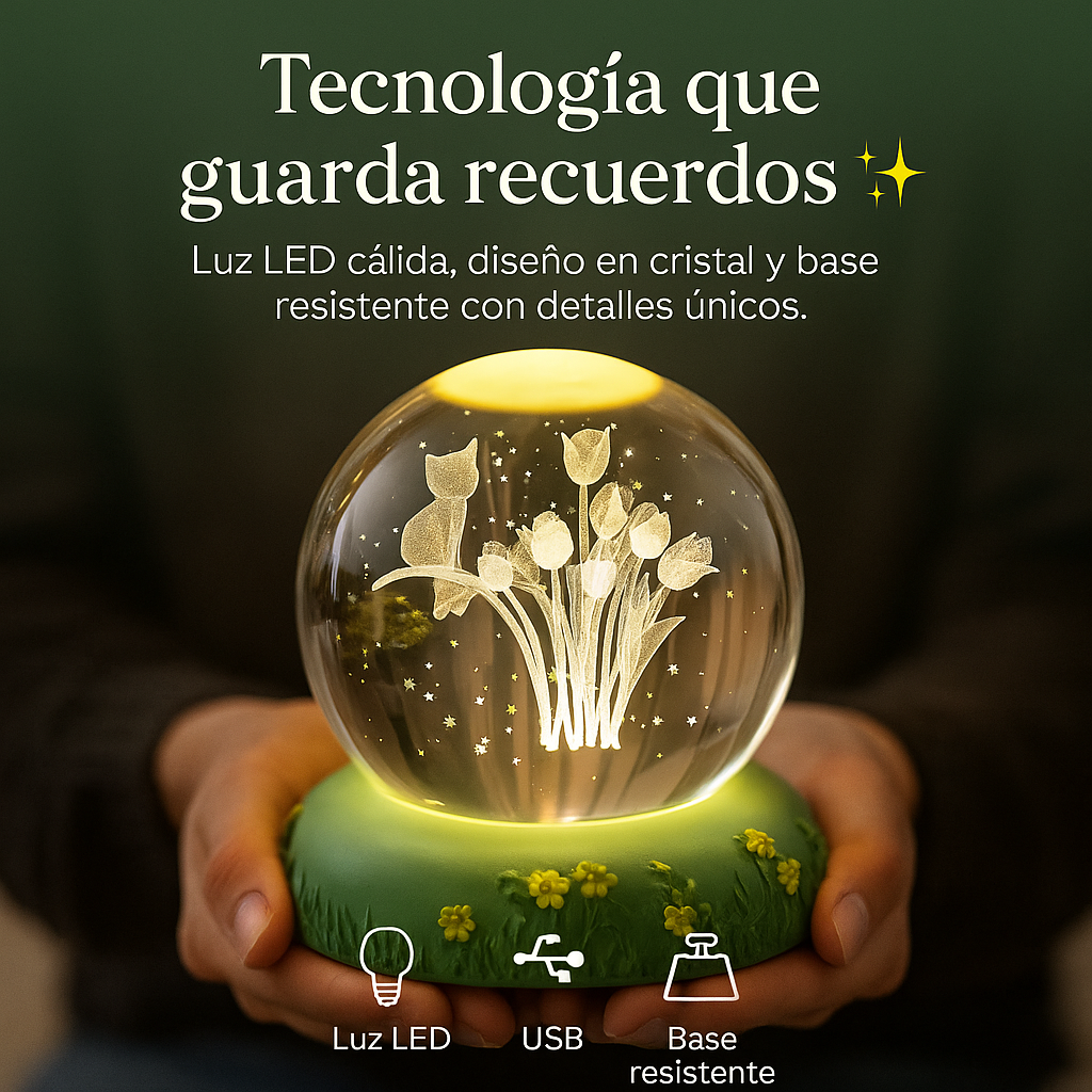 Esfera de Cristal 3D Tulipanes